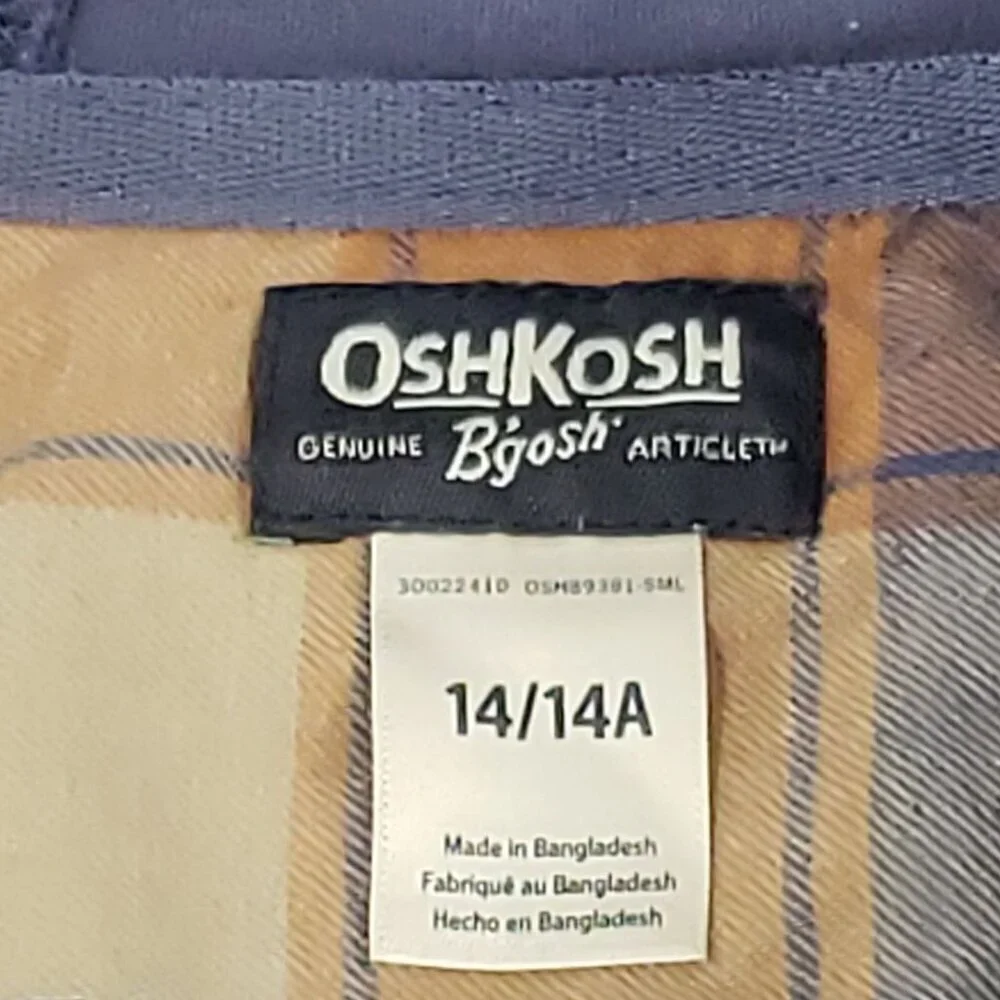 OshKosh B'Gosh Boys Long Sleeved Plaid Button Down Shirt with Hoodie 14/14A